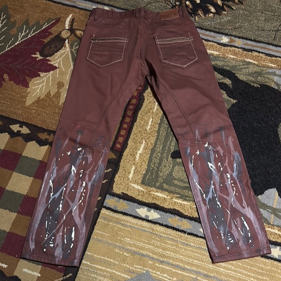 Burgundy Slim Jeans with Glossy Red Paint Effect - Picture 2 of 8